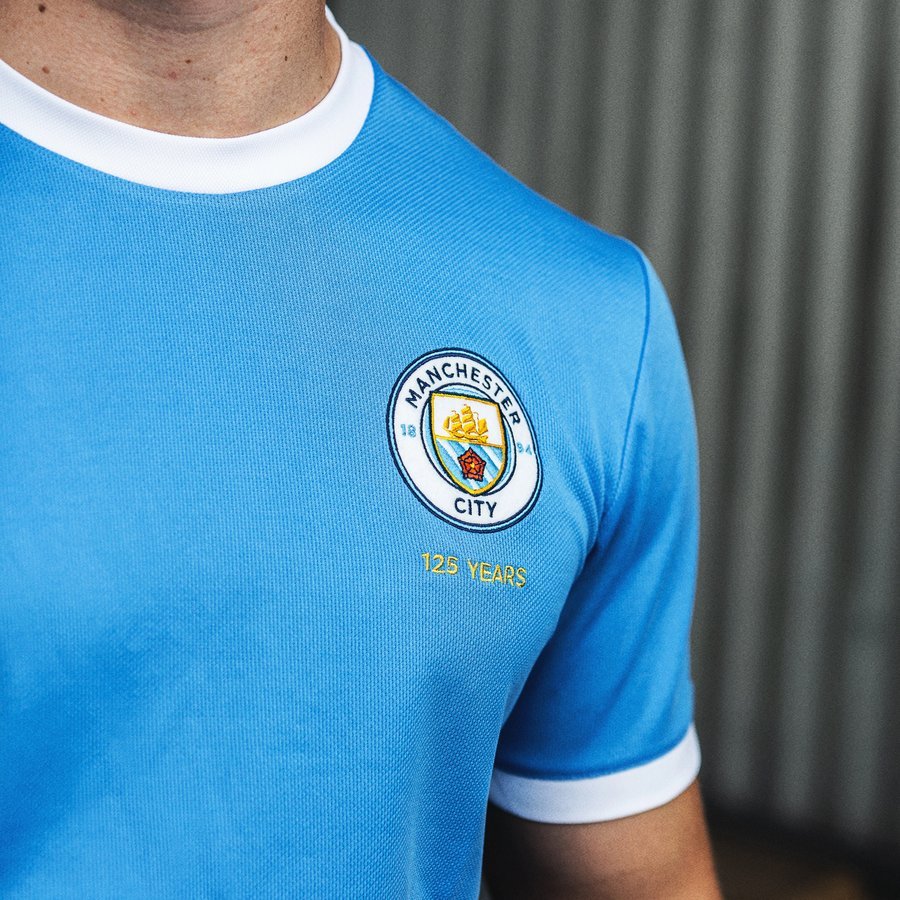 Manchester City Football 125 Year Anniversary Short Sleeve T-Shirt Mens Sky Blue 