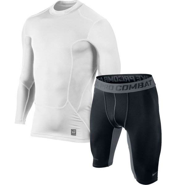 Nike Pro Hyperwarm Max Shield L/S White + Pro Combat Hyperwarm Compression  Shorts Black | www.unisportstore.com