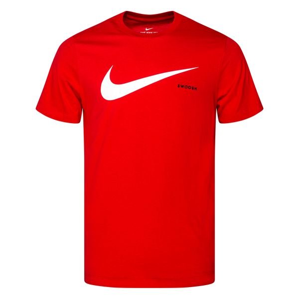 red nike shirt with white swoosh