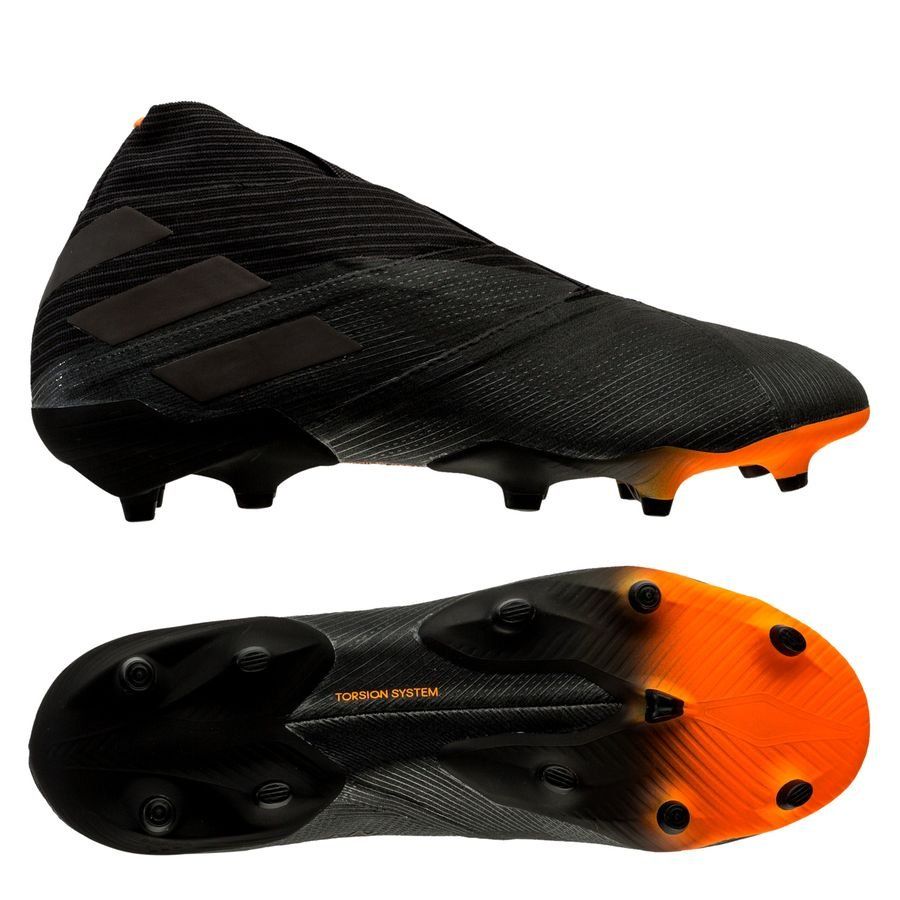 orange laceless football boots