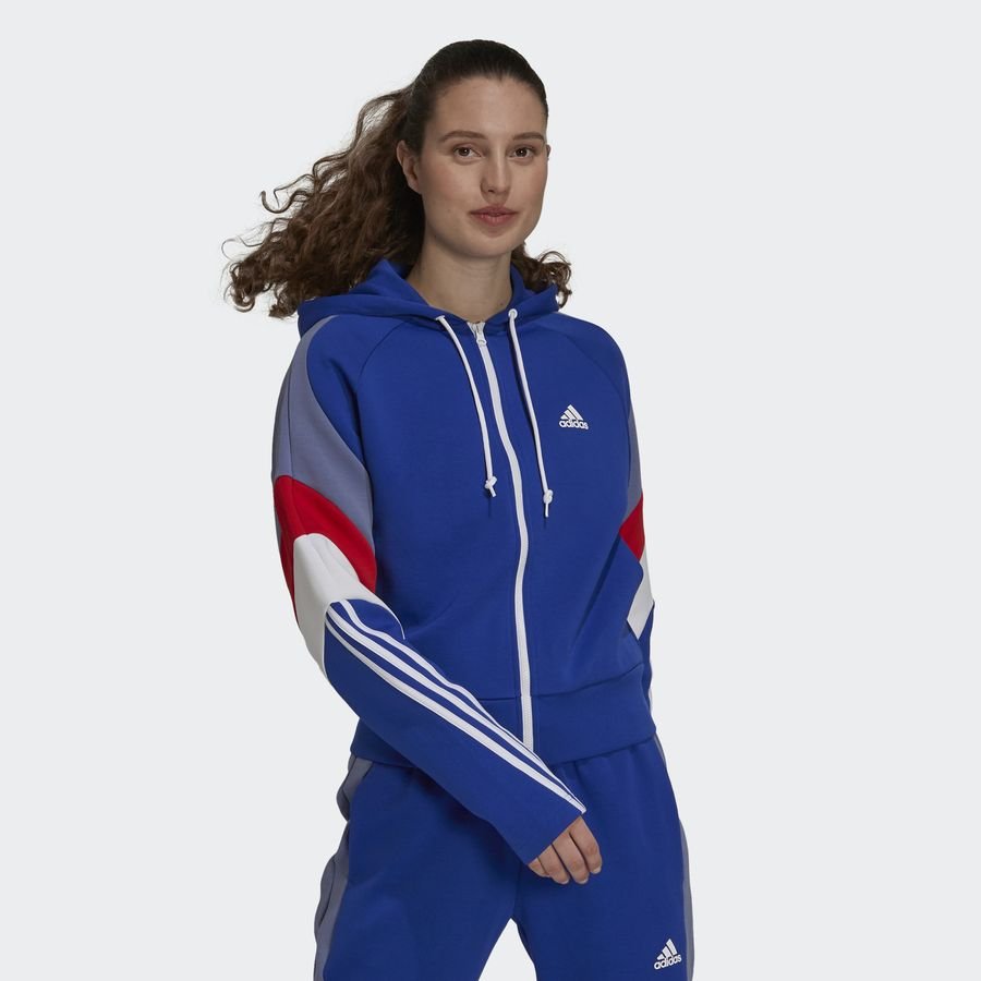 adidas Hoodie Sportswear Colorblock Full Zip - Bold Blue/White/Red Women
