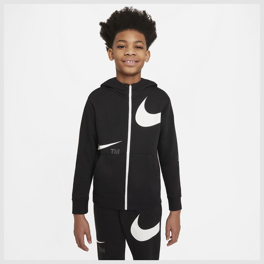 Nike Sportswear Swoosh-fleecehættetrøje med lynlås til større børn (drenge) thumbnail