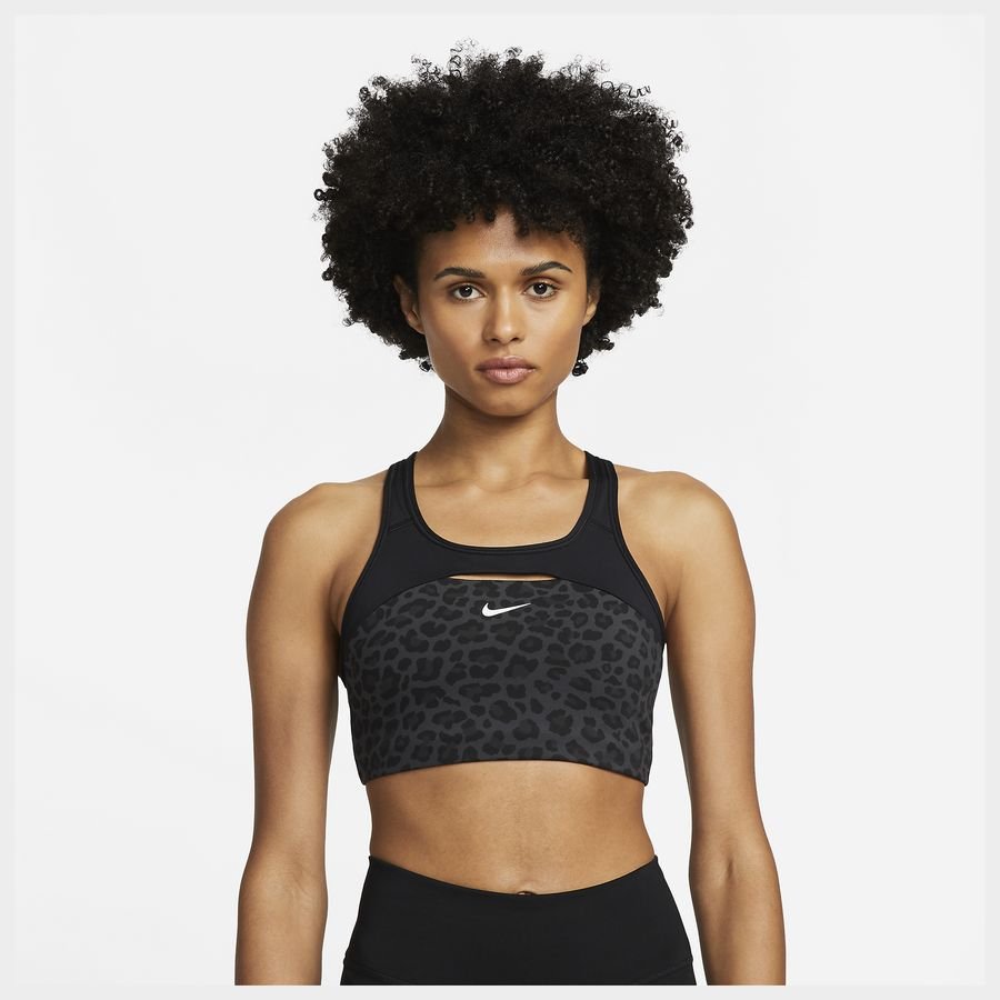 Nike Dri-FIT Swoosh-sports-bh med print uden indlæg og med medium støtte til kvinder thumbnail