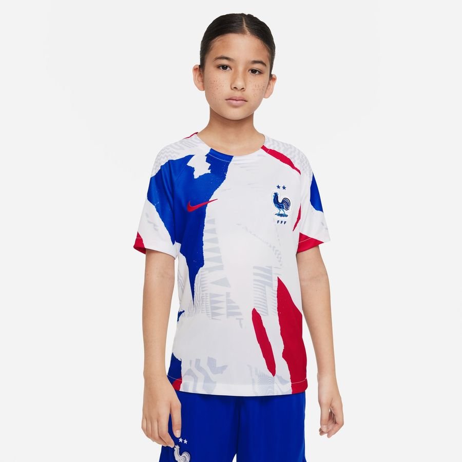Frankrig Trænings T-Shirt Dri-FIT Pre Match VM 2022 - Hvid/Blå/Rød Børn thumbnail