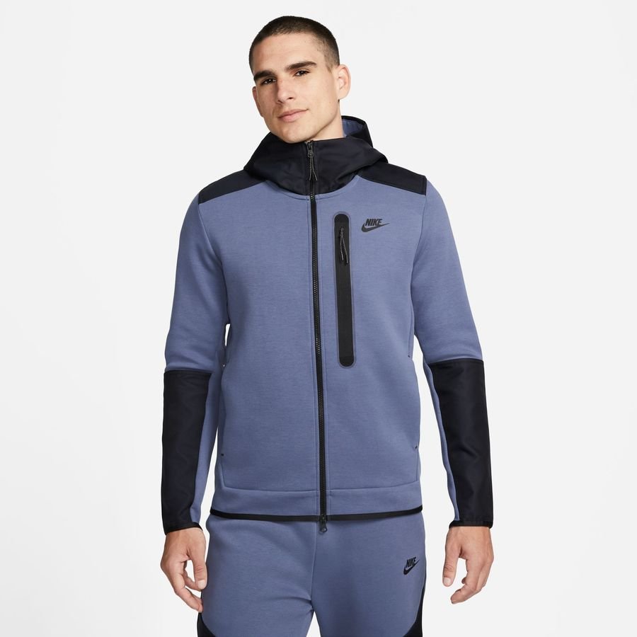 Nike Hættetrøje NSW Tech Fleece Overlay FZ - Blå/Sort