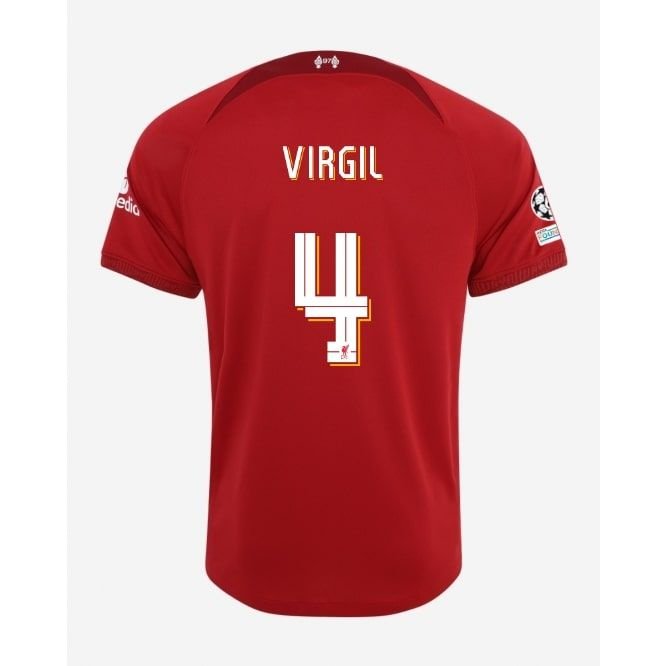 Liverpool Hemmatröja 2022/23 VIRGIL 4 + Champions League + UEFA Foundation Armmärke