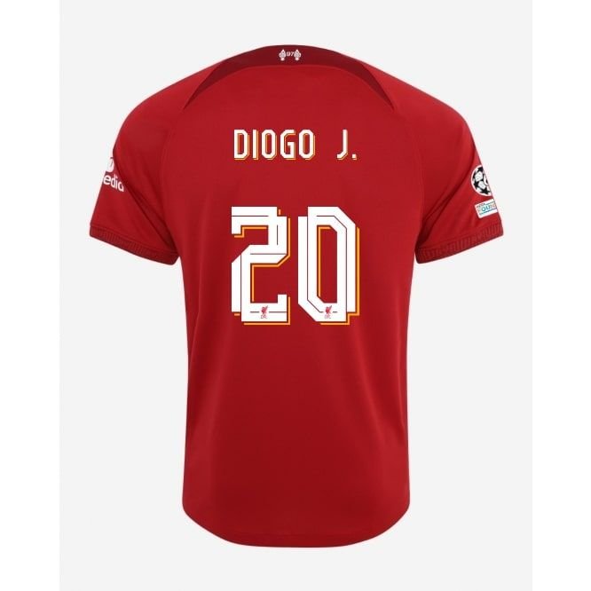 Liverpool Hemmatröja 2022/23 DIOGO J. 20 + Champions League + UEFA Foundation Armmärke