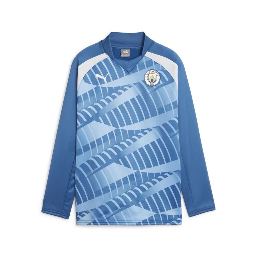 Manchester City Sweatshirt Pre Match - Blå/Hvid Lange Ærmer Børn thumbnail