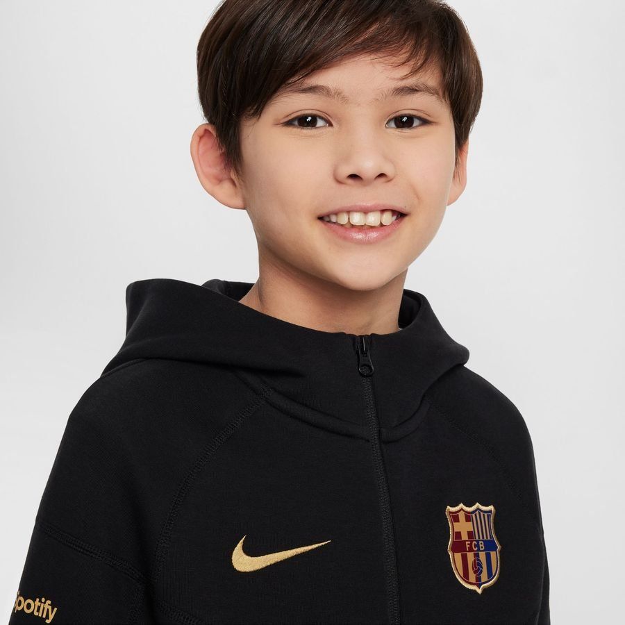 Barcellona Felpa con cappuccio NSW Tech Fleece FZ Nero Club Gold Oro Bambini