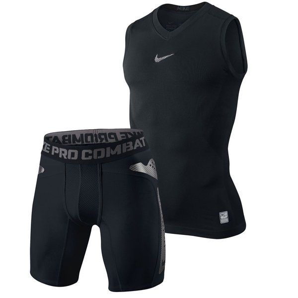 Nike Pro Combat Hypercool Vapor Sleeveless + Pro Combat Hyperstrong  Compression Shorts Black